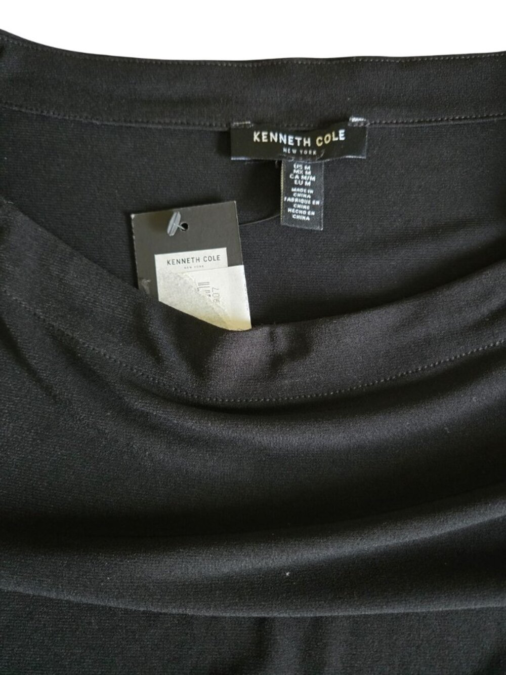 Kenneth Cole Black Midi Dress M Button Ruching Side, Drop Sleeve NWT - Picture 5 of 10
